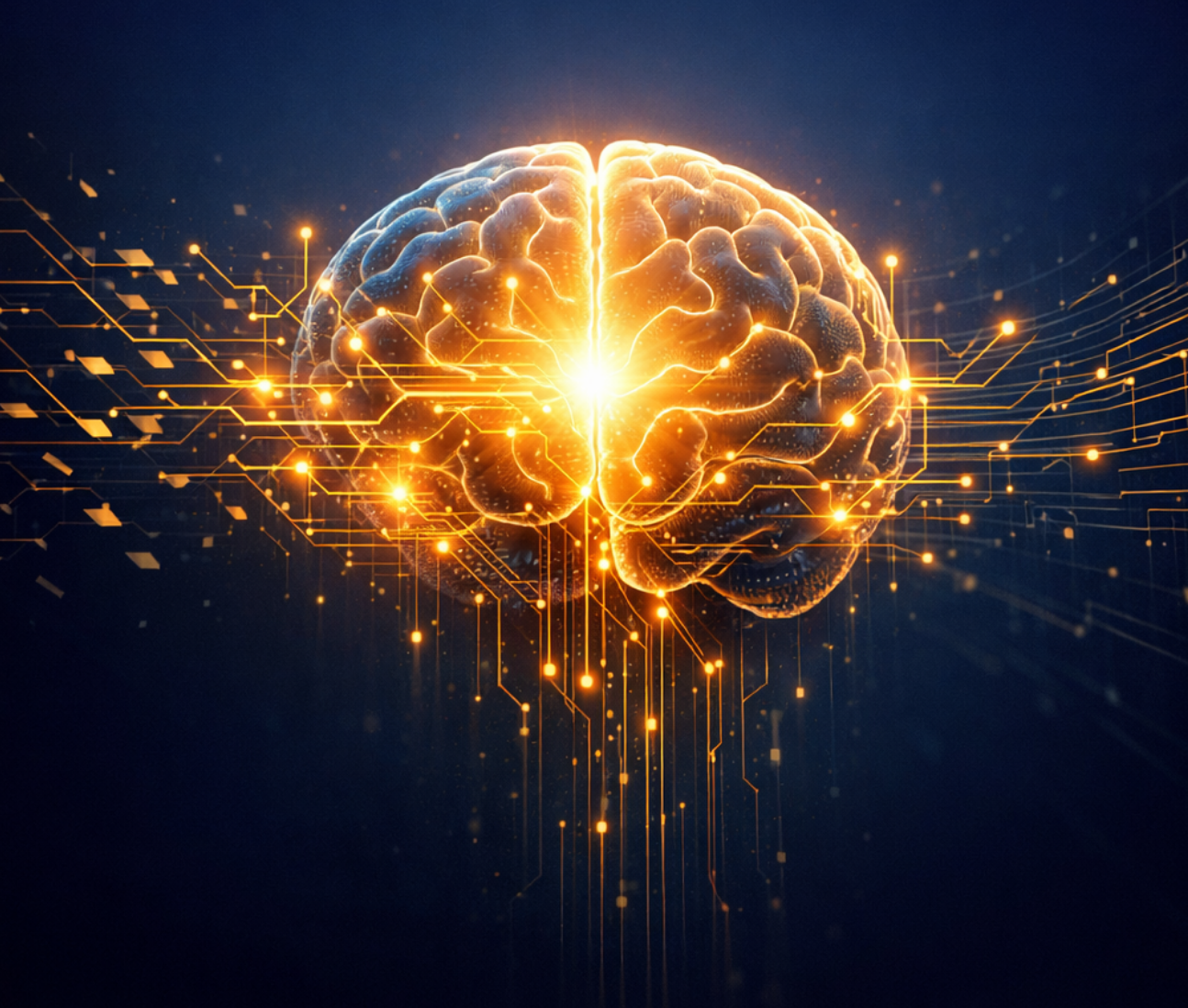 Brain illuminated with neural pathways