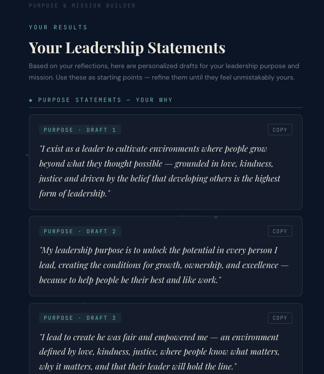 Sample MissionBuilder leadership statements output