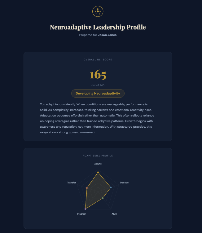 Sample NeuroAdaptive Leadership Index report